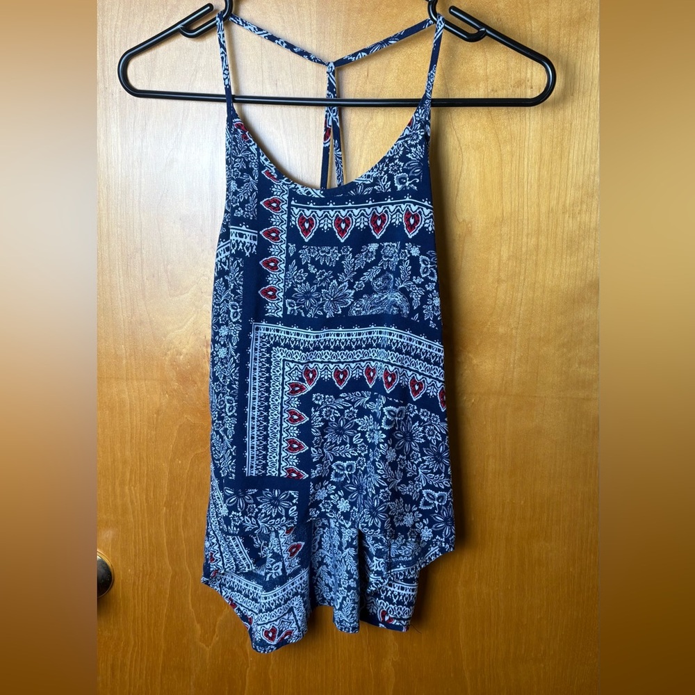 Navy Paisley Bandana Print Spaghetti Strap Tank Top Size L